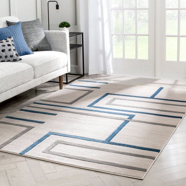 Well Woven Fiona Power Loom Performance Blue/Ivory/Gray Rug & Reviews